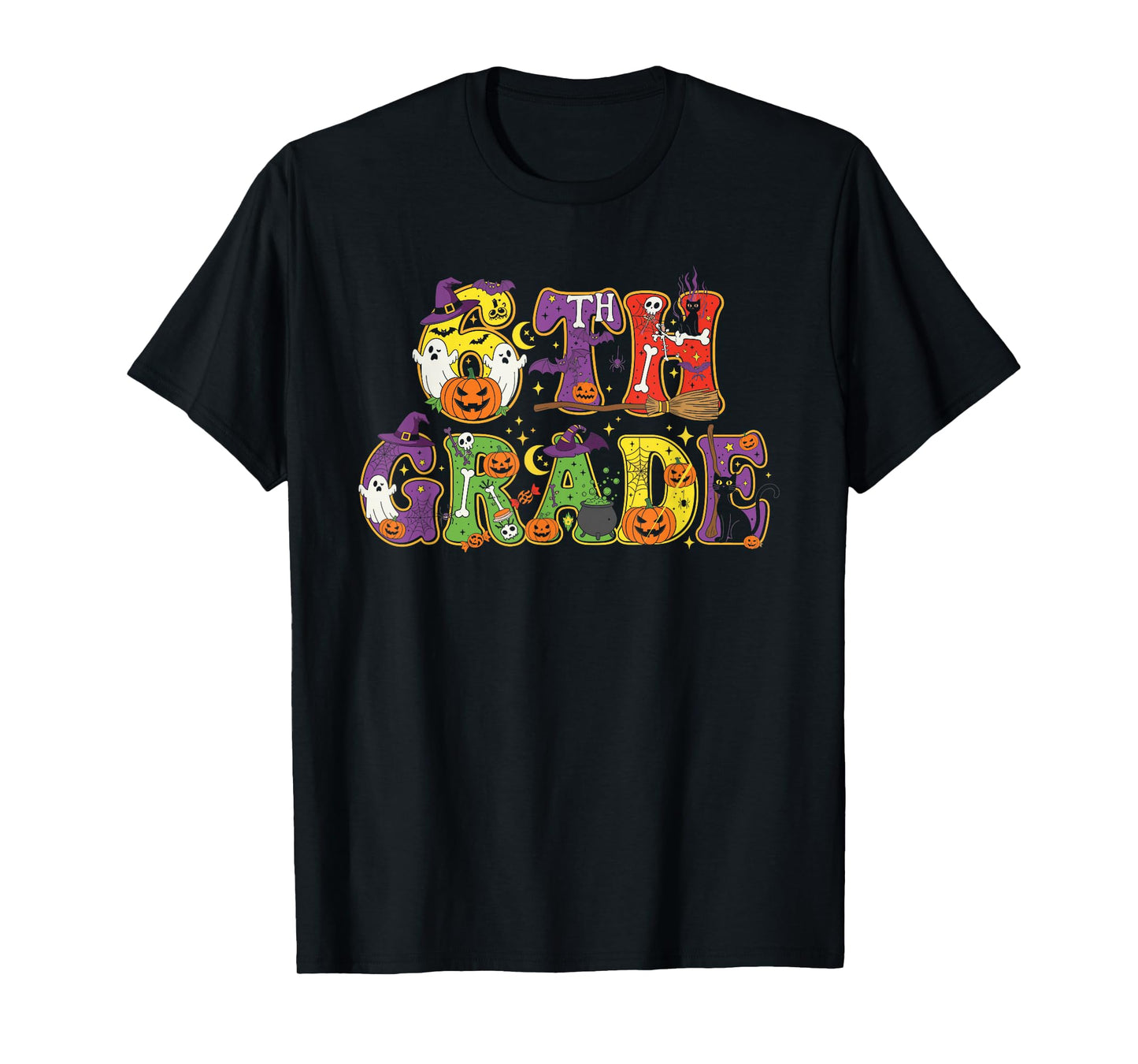 6th Grade Pumpkin Ghost Skeleton Halloween Kids Mens Womens T-Shirt