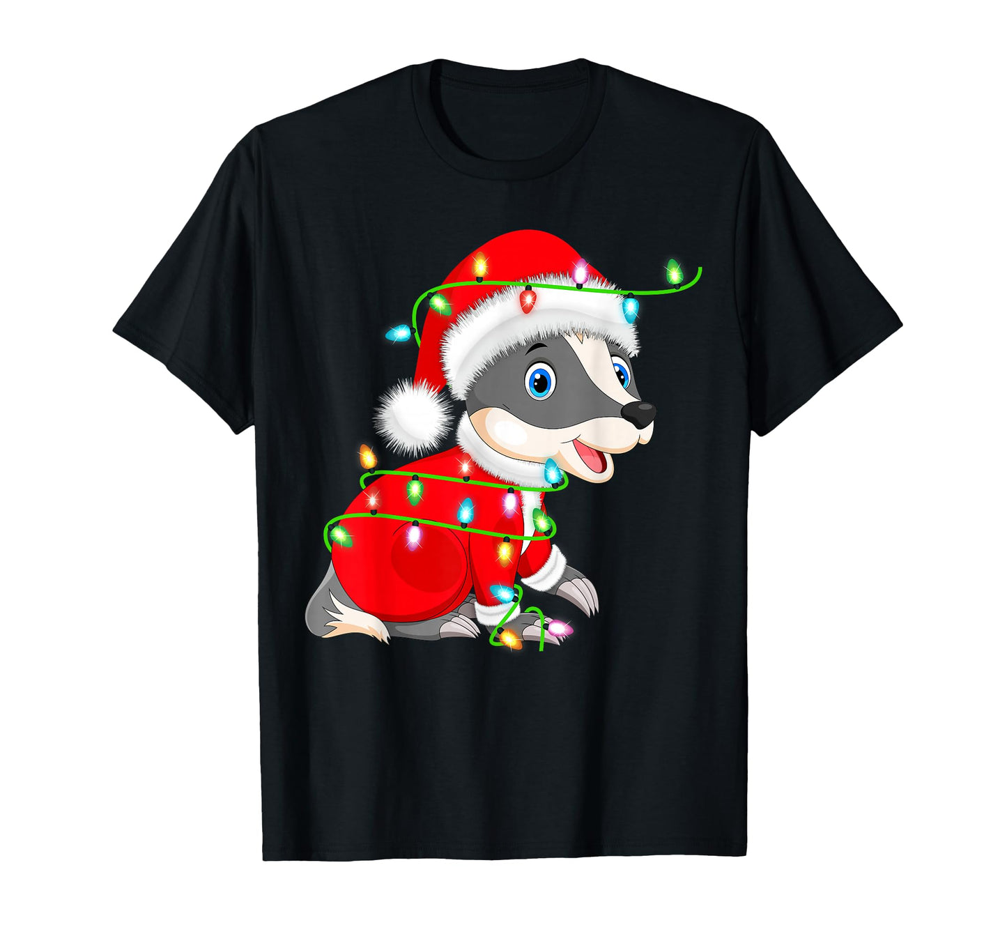 Badger Christmas Lights Santa Costume Cute Animal Xmas T-Shirt