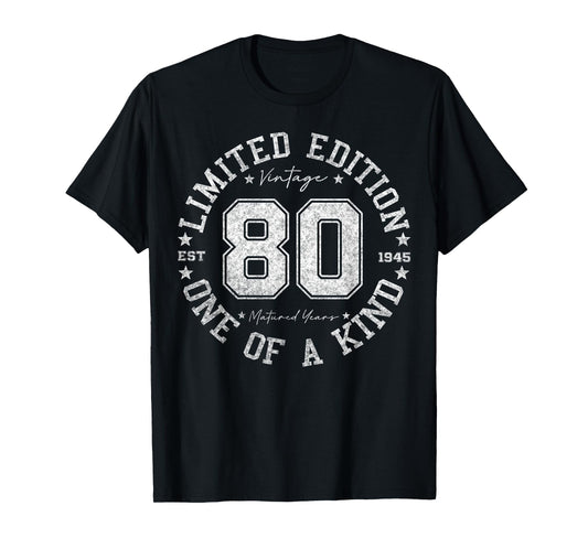 Retro One Of a Kind Shirts For Men Women 2025 80 Year Old Gifts Vintage 1945 Limited Edition Unisex-Adults 80th Birthday T-Shirt Black Small Crew Neck Short Sleeve T-Shirt