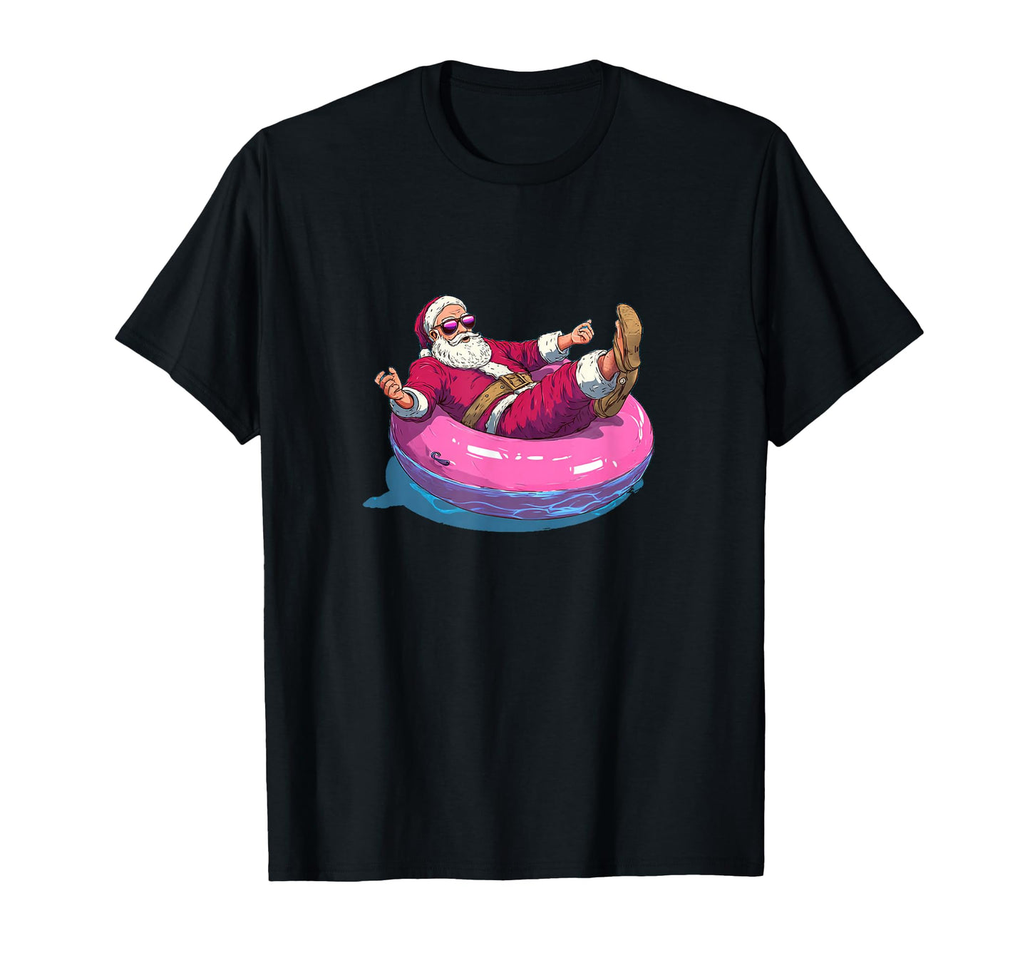 Great Festive Santa Look with Pool Ring for Beach Holiday T-Shirt
