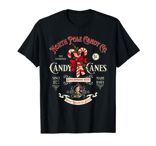 Old Fashioned North Pole Candy Cane Company Elf Christmas T-Shirt