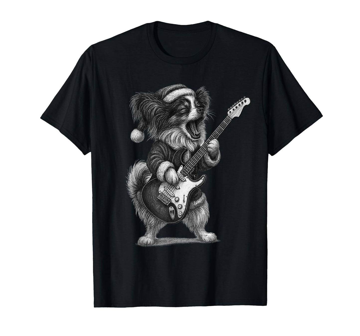 Papillon Dog Playing Guitar Christmas Dog Lover T-Shirt