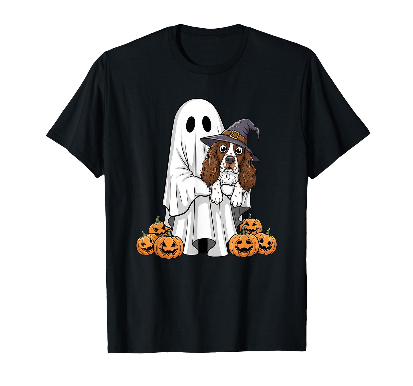 Ghost English Springer Spaniel Pumpkin Halloween Mens Womens T-Shirt