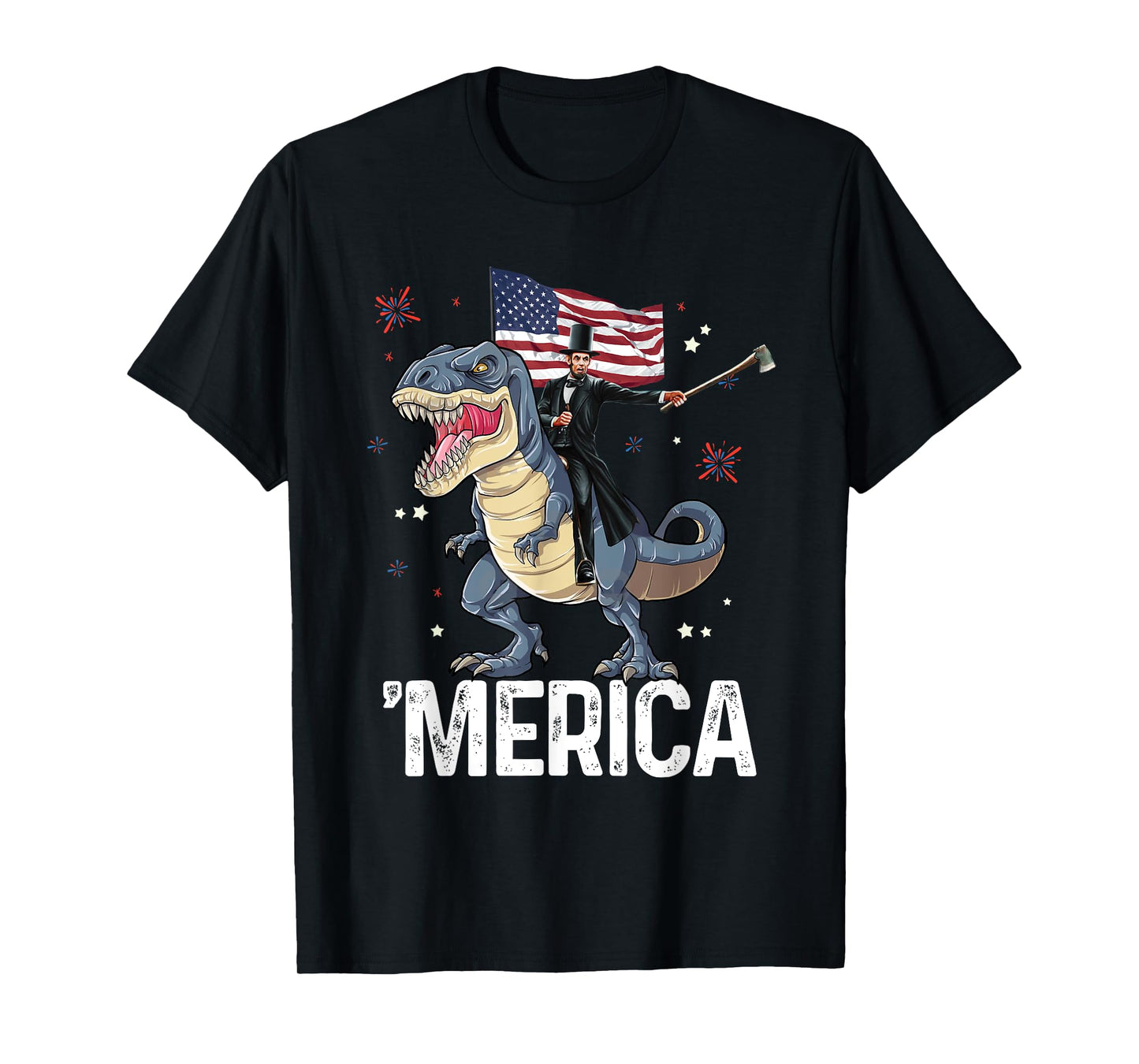 American President Lincoln T-Rex Dinosaur Flag Patriotic T-Shirt