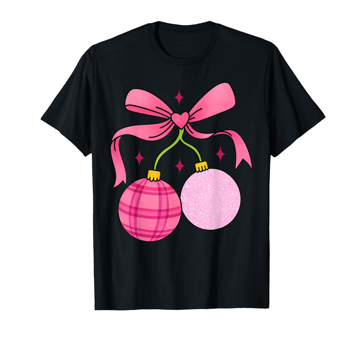 Cute Christmas Girls Tree Women Bow Cherry Holiday Santa T-Shirt