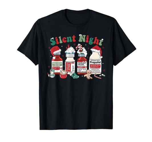 Retro Propofol Silent Night ICU Nurses Funny Merry Christmas T-Shirt