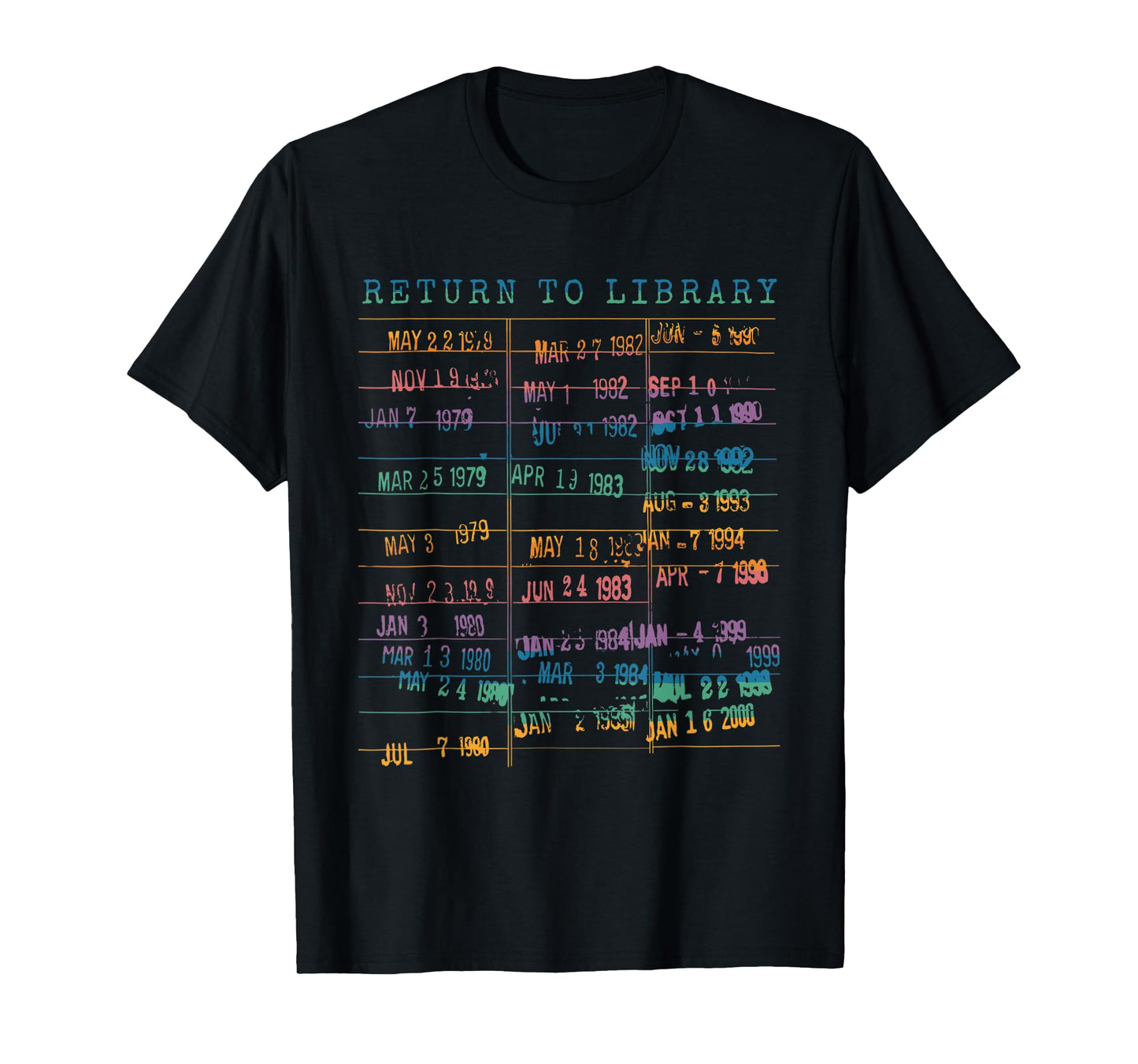 Library Card Vintage Book Due Date Bookish Rainbow Reading T-Shirt