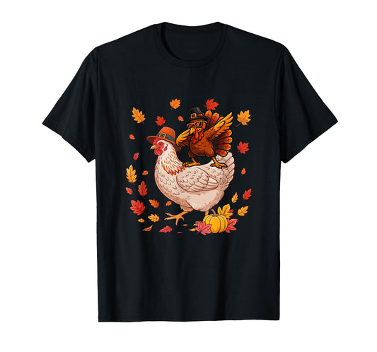 Dabbing Turkey On Chicken Thanksgiving Autumn Pilgrim Farmer T-Shirt