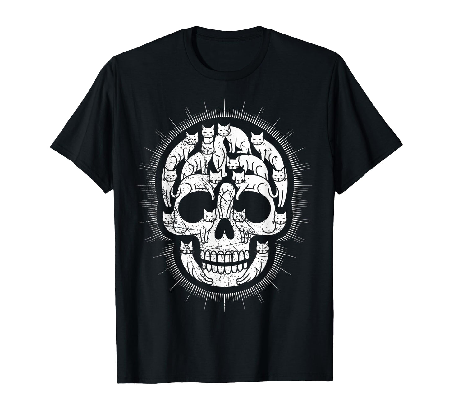 Cat Skull Kitty Skeleton Halloween Emo Goth Punk Girl Teens T-Shirt