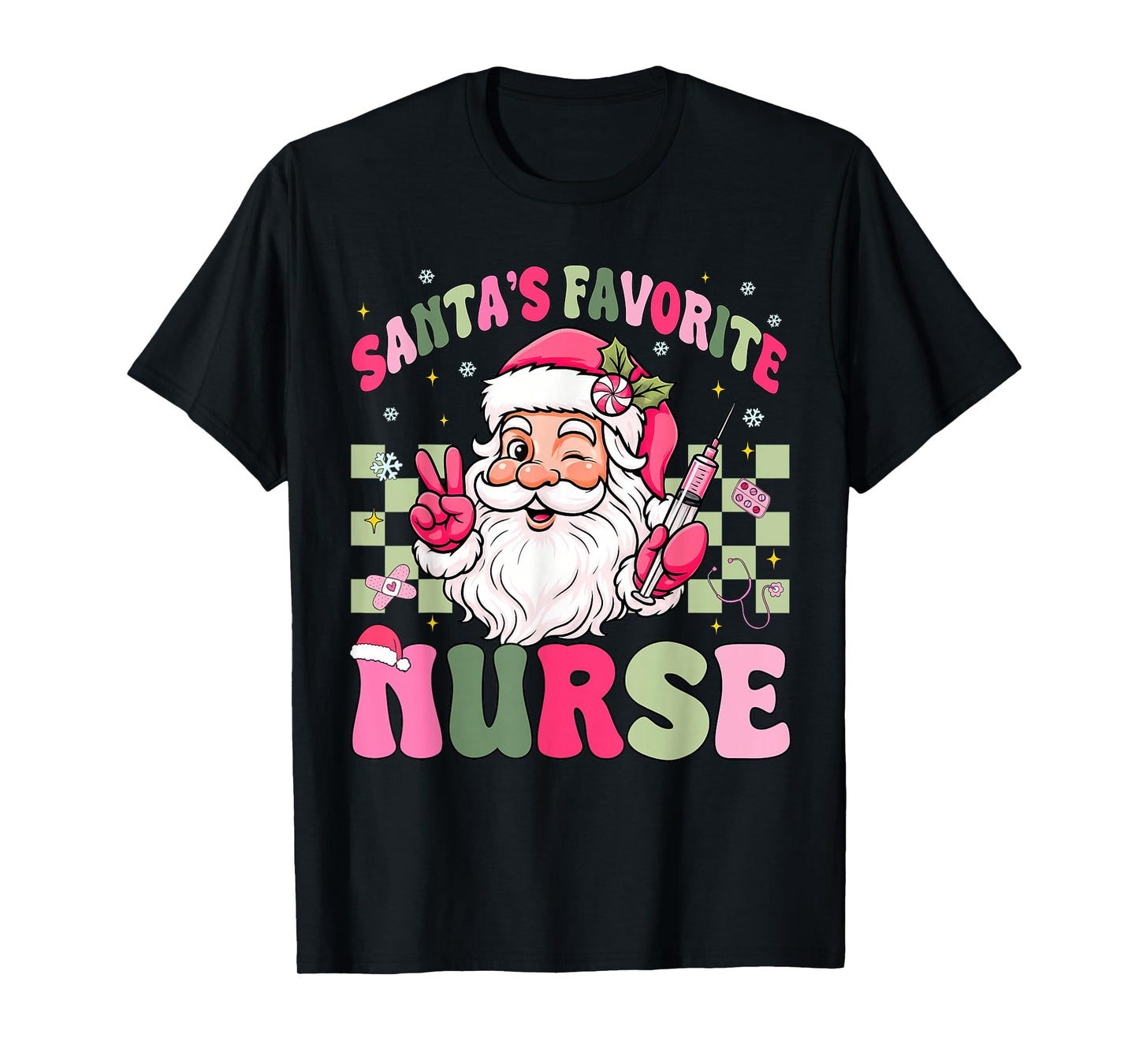 Santa's Favorite Nurse Groovy Christmas Teacher Boys Girls T-Shirt