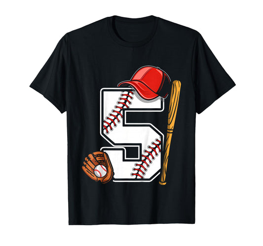 Kids Birthday Boy 5 five Baseball 5th Birthday Baseball Player T-Shirt