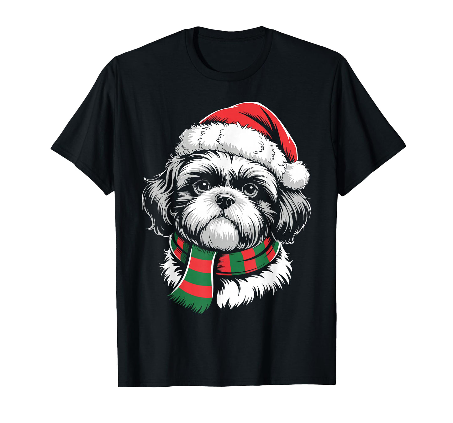 Shih Tzu Dog Xmas Santa Hat Scarf Christmas Costume T-Shirt