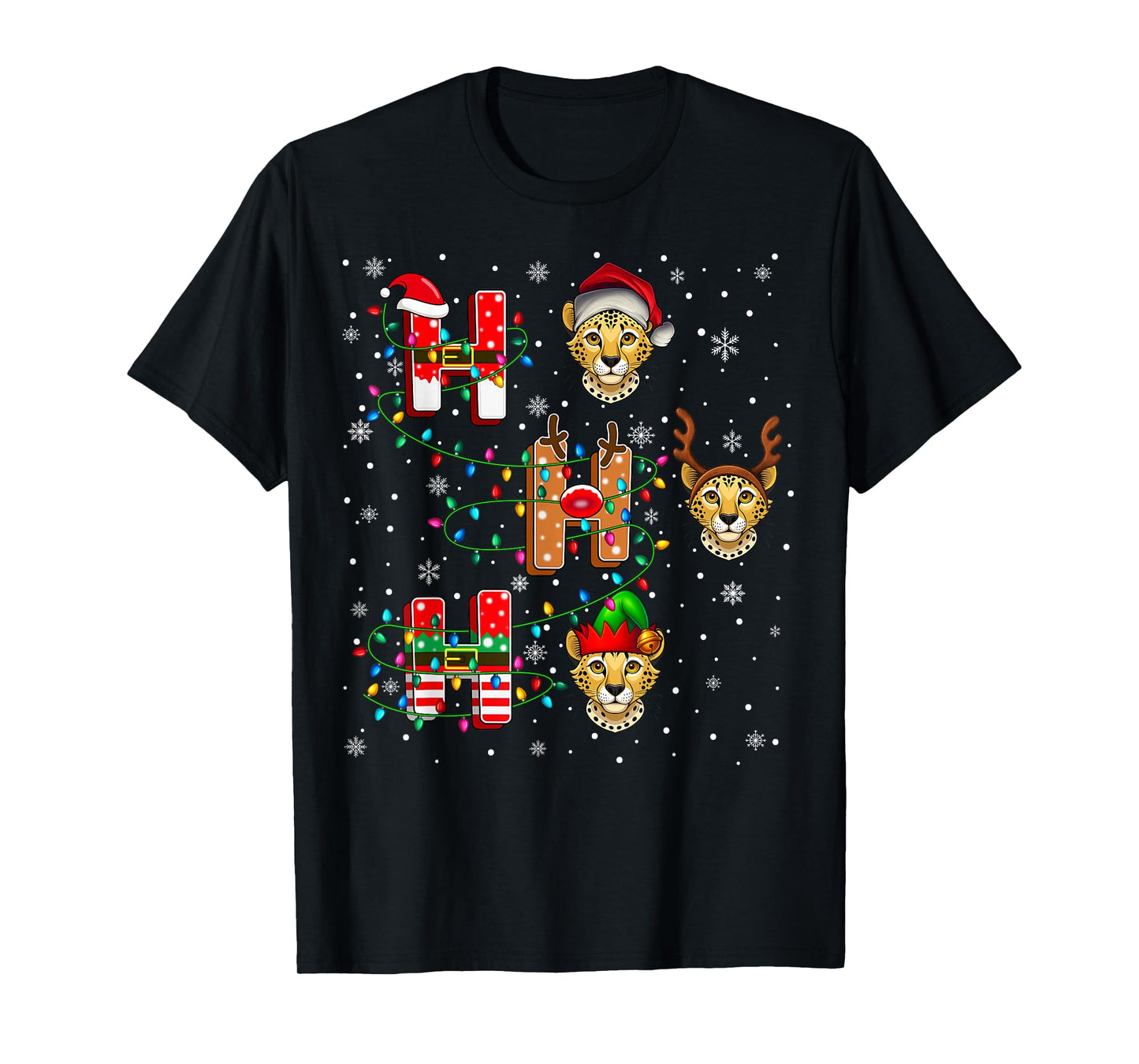 Ho Ho Ho Santa Reindeer Hat Elf Ocelot Animal Christmas T-Shirt