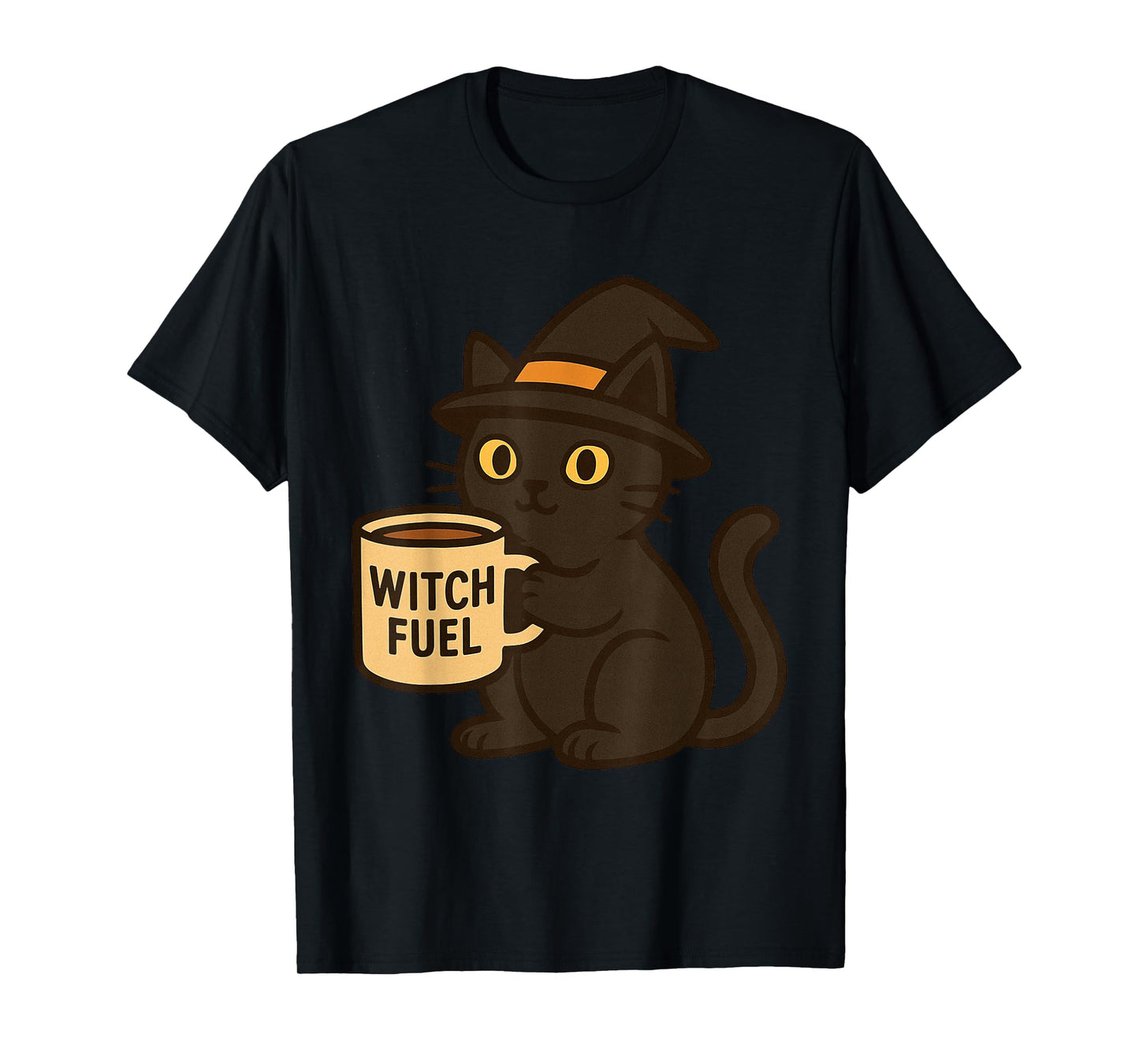 Halloween Cat Drinking Pumpkin Spice Latte Funny Coffee T-Shirt