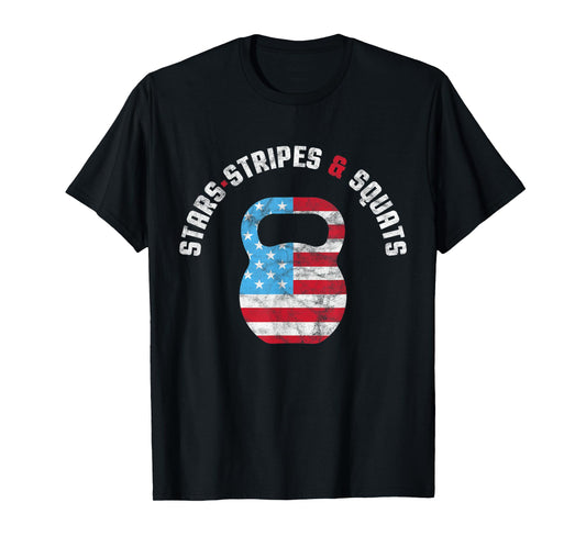stars stripes and squad Workout Gym USA Flag 4th July T-Shirt