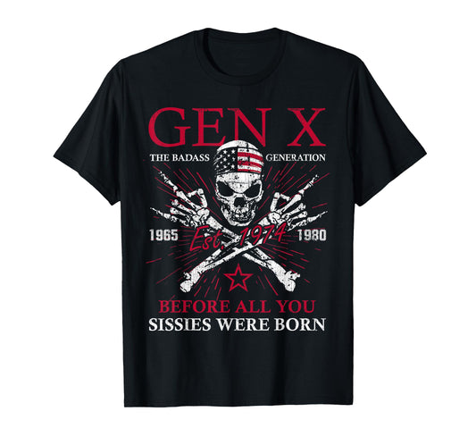 Vintage Gen X Est 1974 The Badass Generation Skull Skeleton T-Shirt