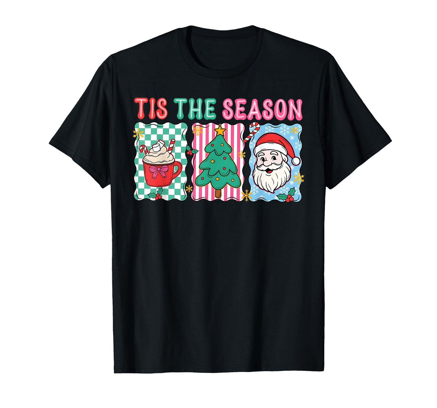 Preppy Hot Cocoa Santa Claus Christmas Tree Tis' The Season T-Shirt