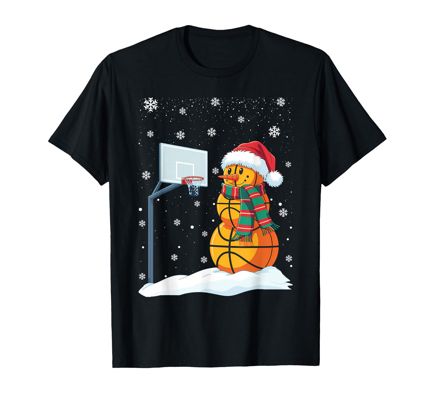 Basketball Snowman Santa Claus Christmas Hat Funny Baller T-Shirt