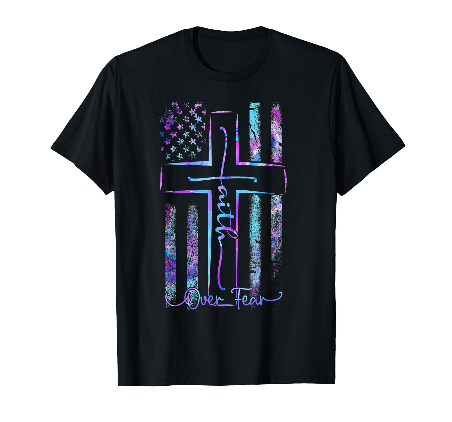 America Pride US Flag Faith Over Fear Prayer Men Women T-Shirt