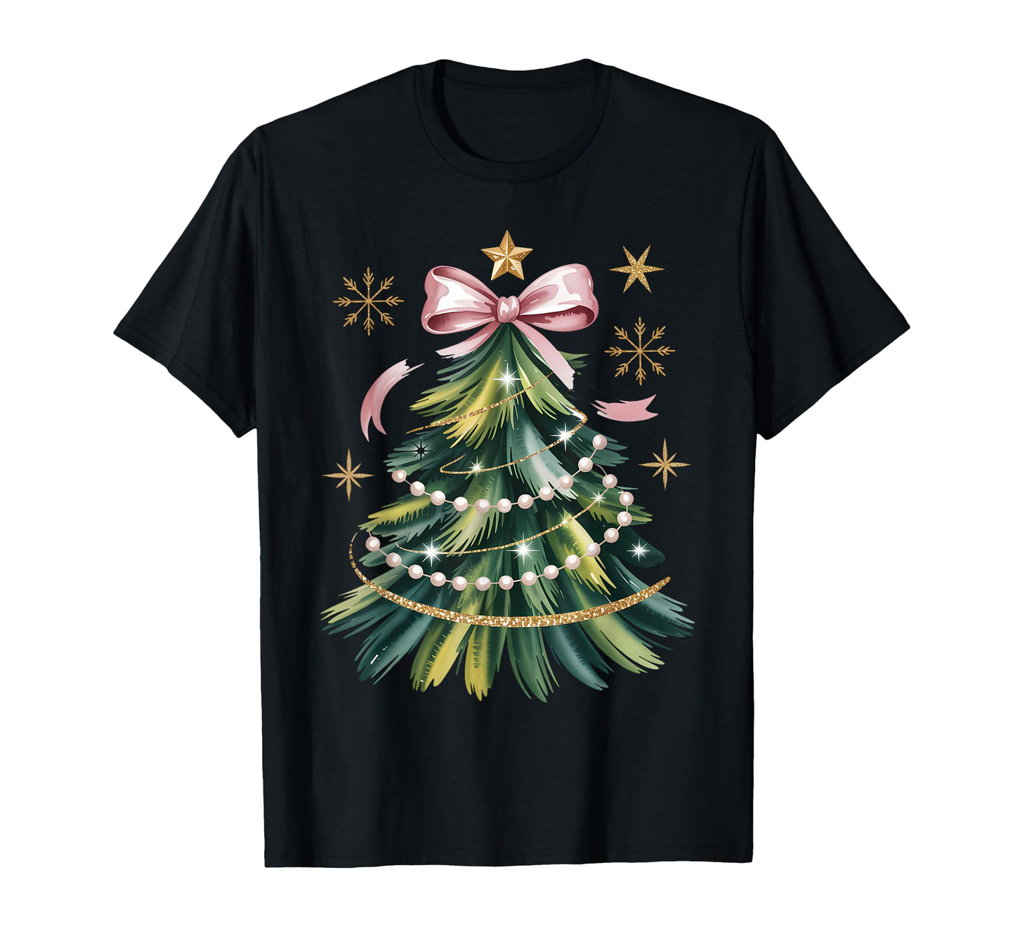 Coquette Bow Christmas Tree Holiday Girly Outfit Women Girls T-Shirt