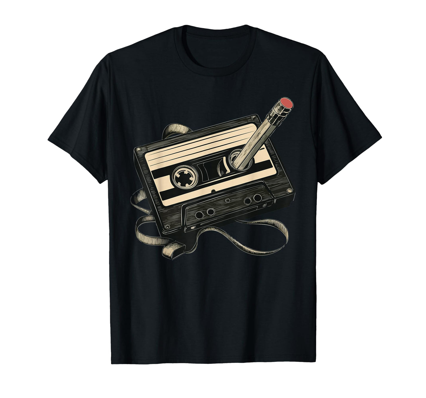 Retro Cassette Tape with Pencil Rewind T-Shirt