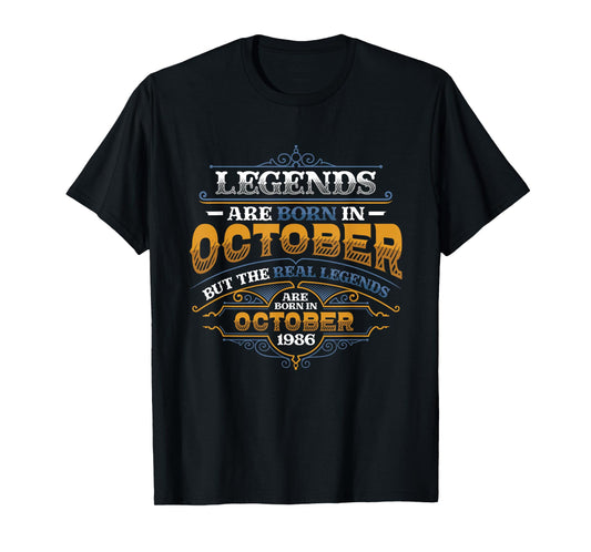 Legends Are Born In October 1986 Mens Birthday T-Shirt