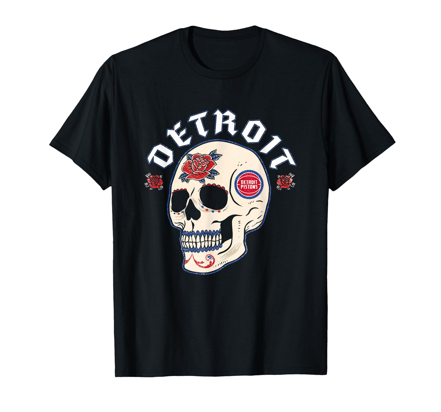 NBA Detroit Pistons Halloween Floral Skull T-Shirt