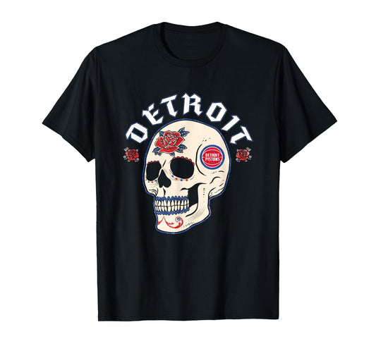 NBA Detroit Pistons Halloween Floral Skull T-Shirt