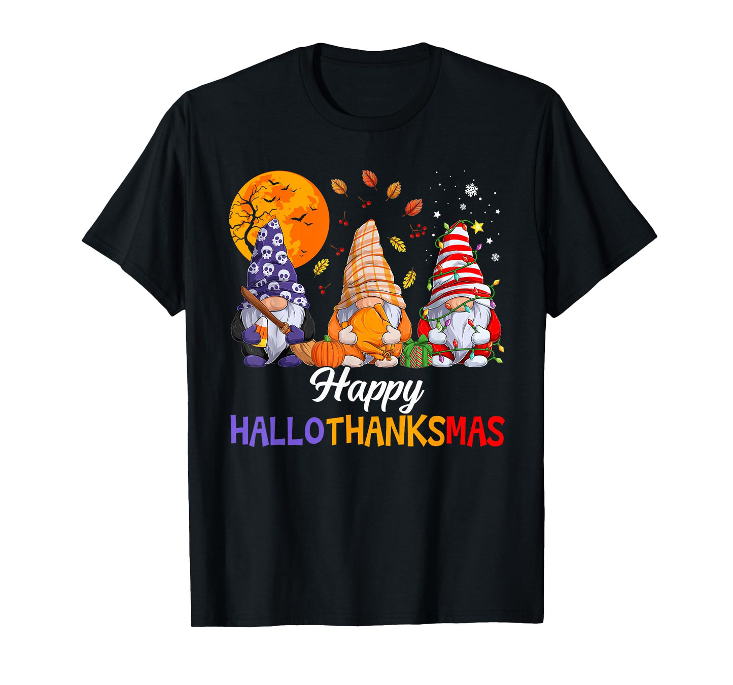 Happy Hallothanksmas Gnomes Lover Halloween Merry Christmas T-Shirt