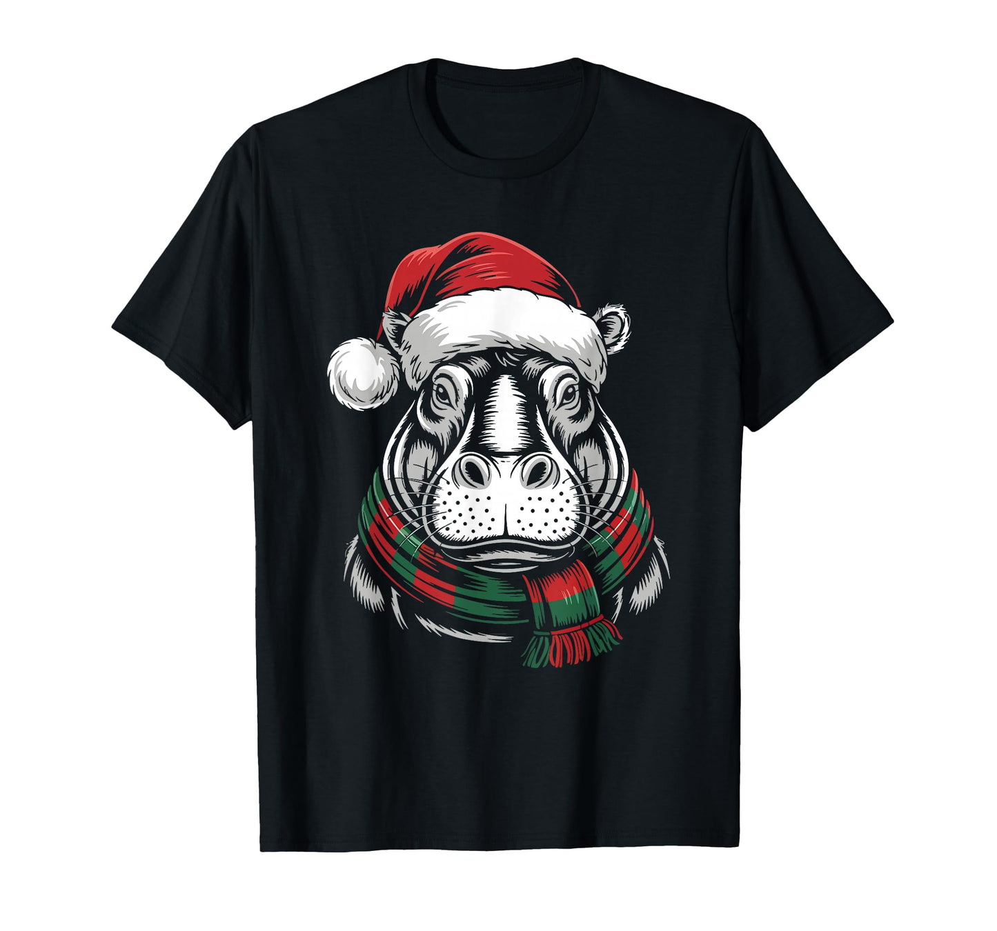 Hippo Xmas Santa Hat Scarf Christmas Costume T-Shirt