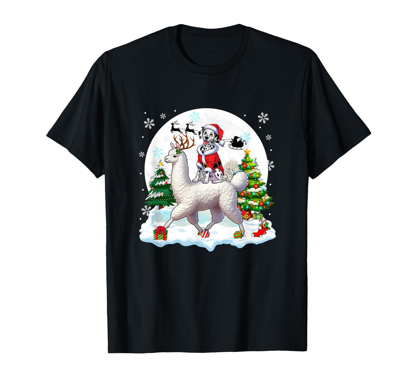 Santa Dalmatian Riding Llama Reindeer Christmas Owner Kids T-Shirt
