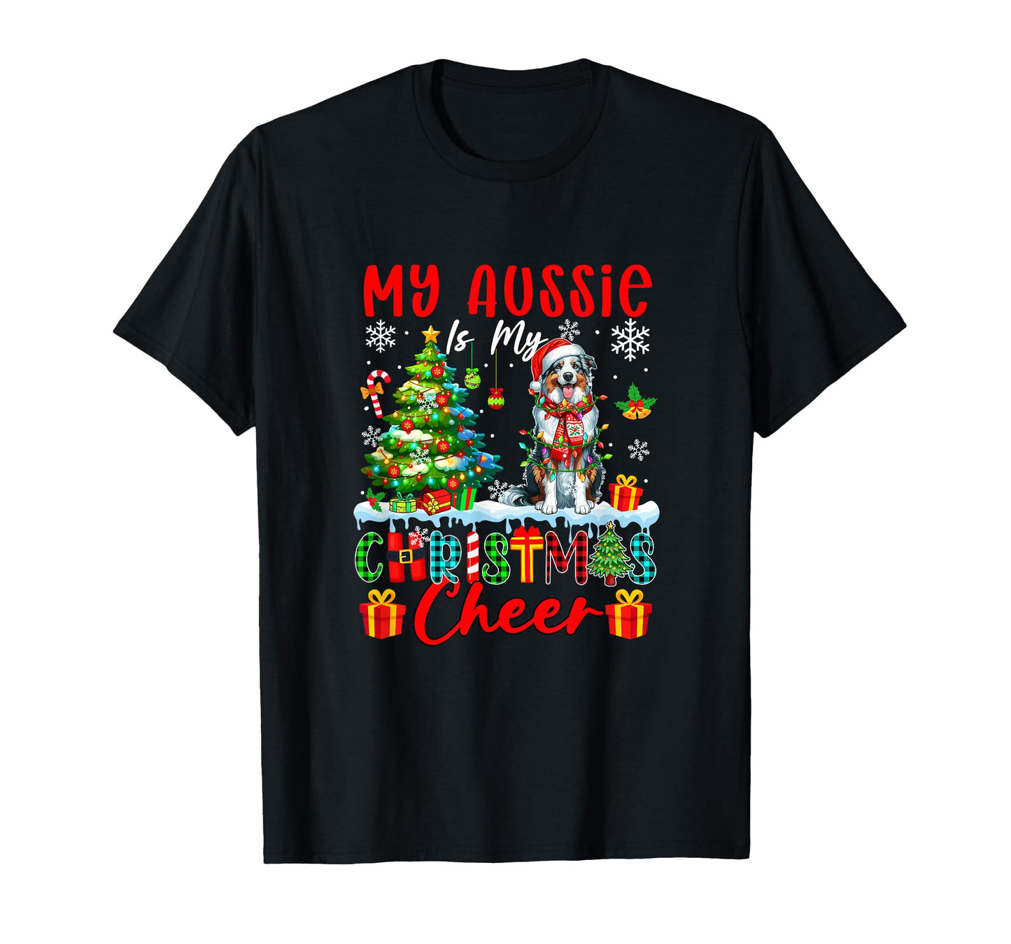 My Aussie is My Xmas Cheer Funny Santa Dog Owner Kids T-Shirt