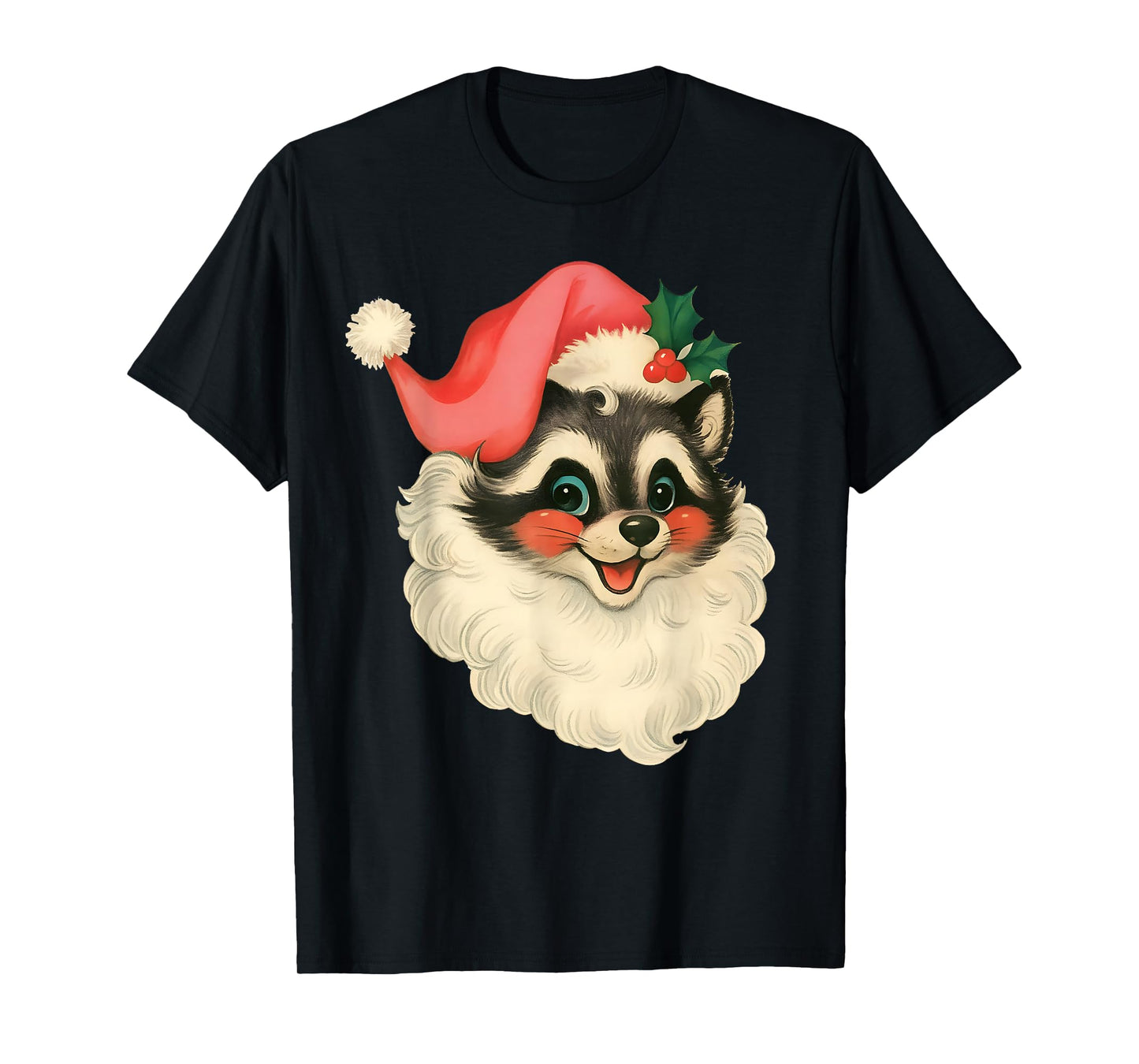 Pink Christmas Raccoon Funny Vintage Pink Santa Raccoon T-Shirt