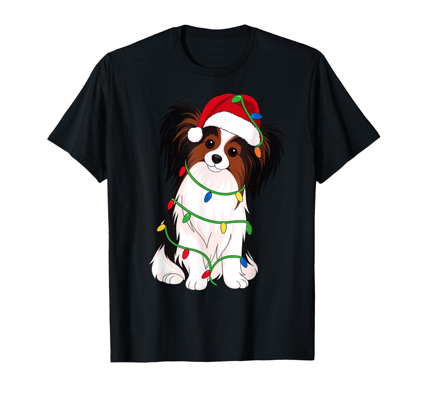 Papillon Dog Christmas Tree Lights Holiday Dog Lover T-Shirt