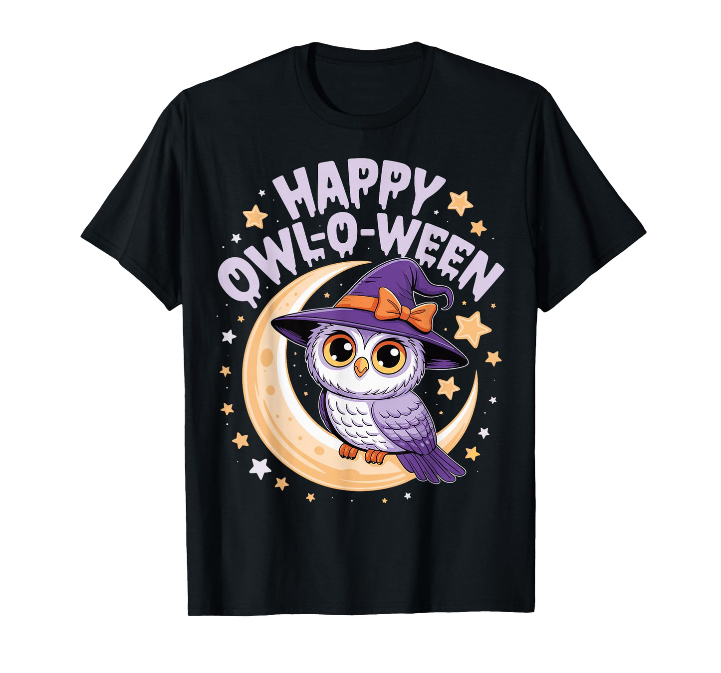 Happy Owl-O-Ween Pun Owl Witch Moon Kawaii Halloween Spooky T-Shirt