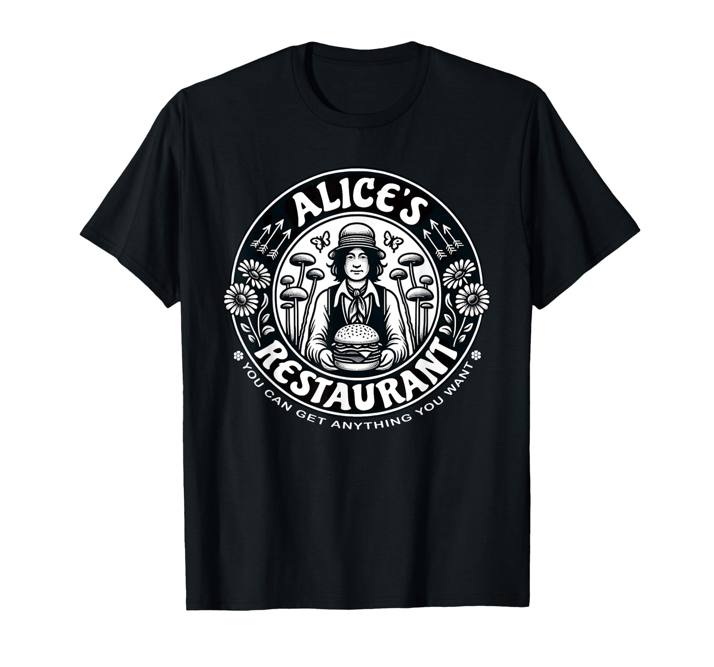 Alice's Restaurant Mushroom Hamburger Man Graphic T-Shirt