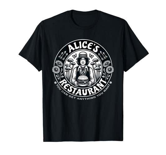 Alice's Restaurant Mushroom Hamburger Man Graphic T-Shirt