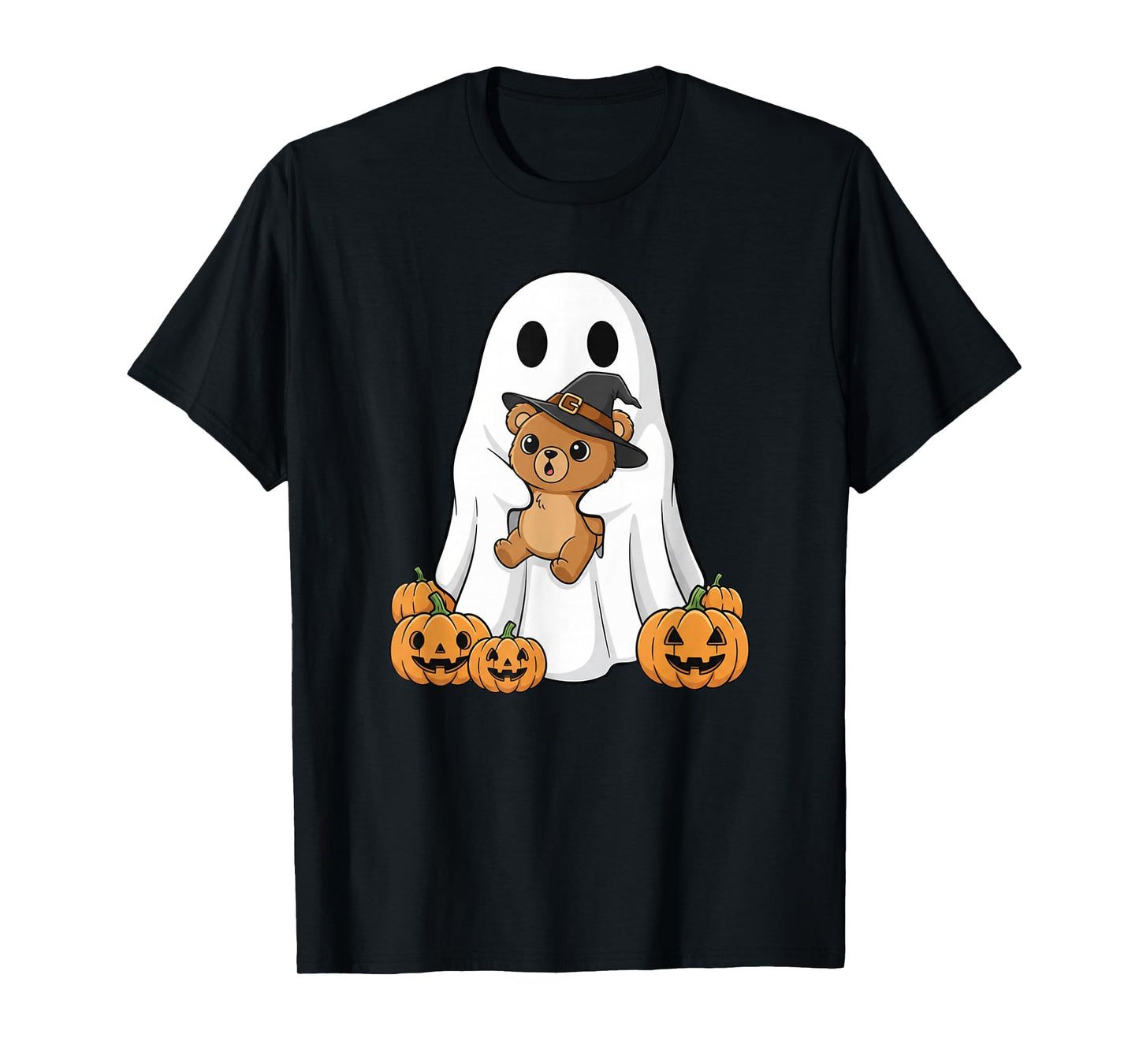 Funny Ghost Pumpkin Halloween Bear Kids Mens Womens T-Shirt