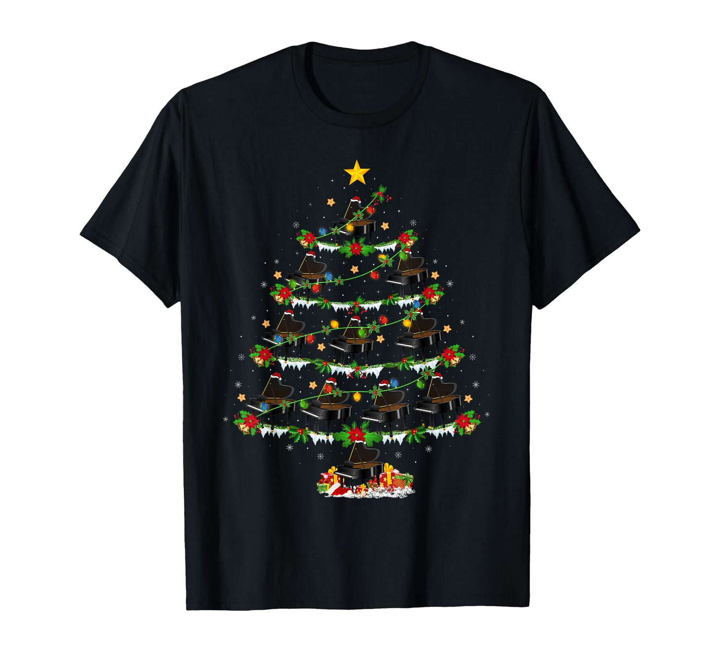 Piano Christmas Tree Lights Music Lover Musical Xmas T-Shirt