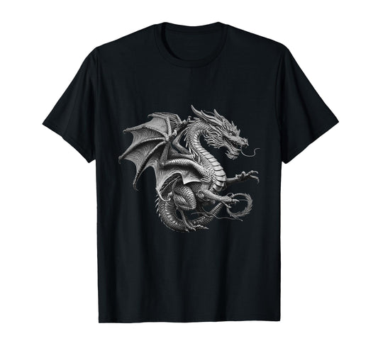 Vintage Dragon Art Silver Dragon Design T-Shirt
