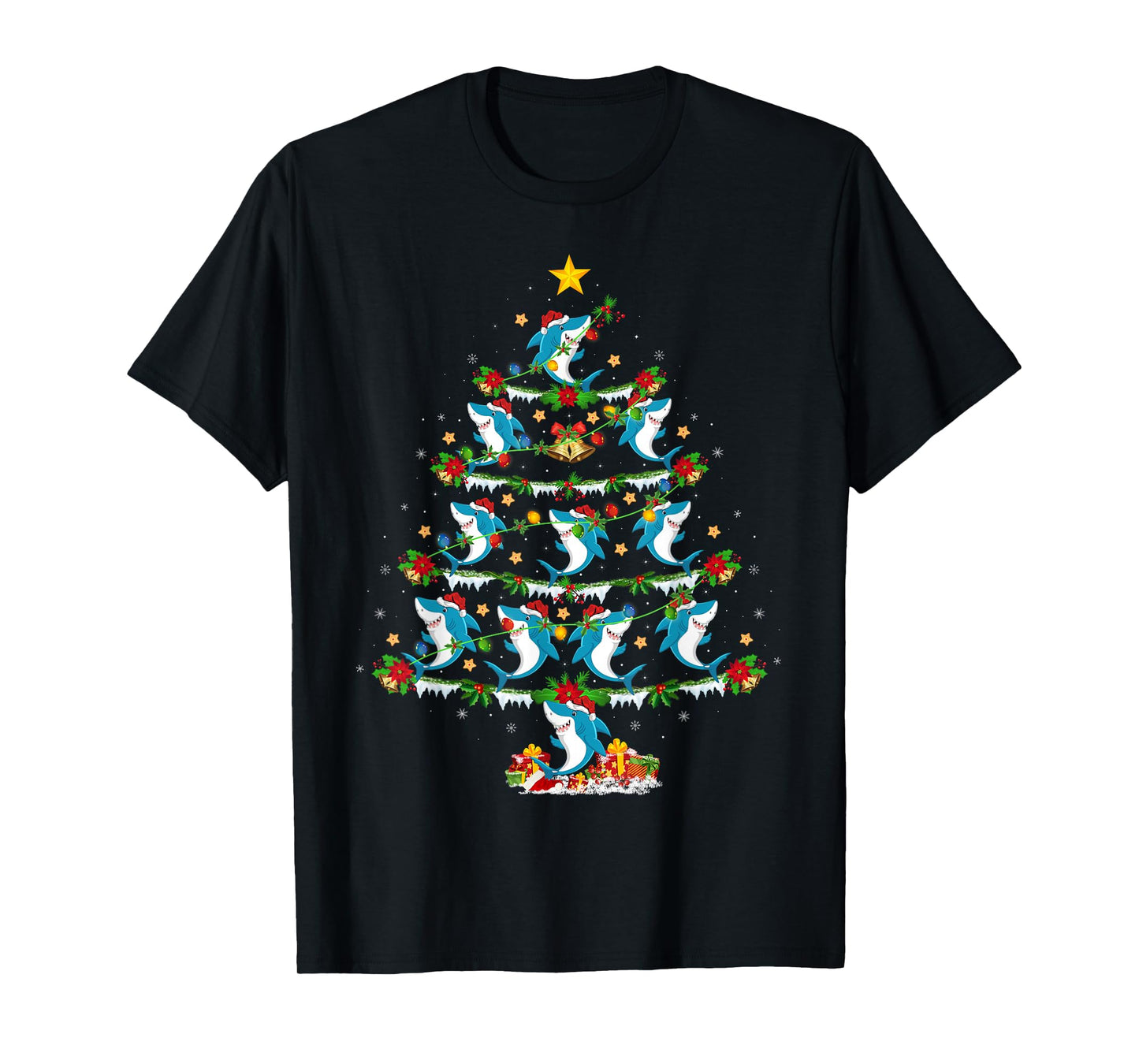 Shark Christmas Tree Lights Funny Sea Animal Shark Xmas T-Shirt