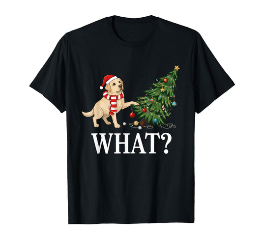 Labrador Dog Retriever Pushing Christmas Tree Over Dog What? T-Shirt