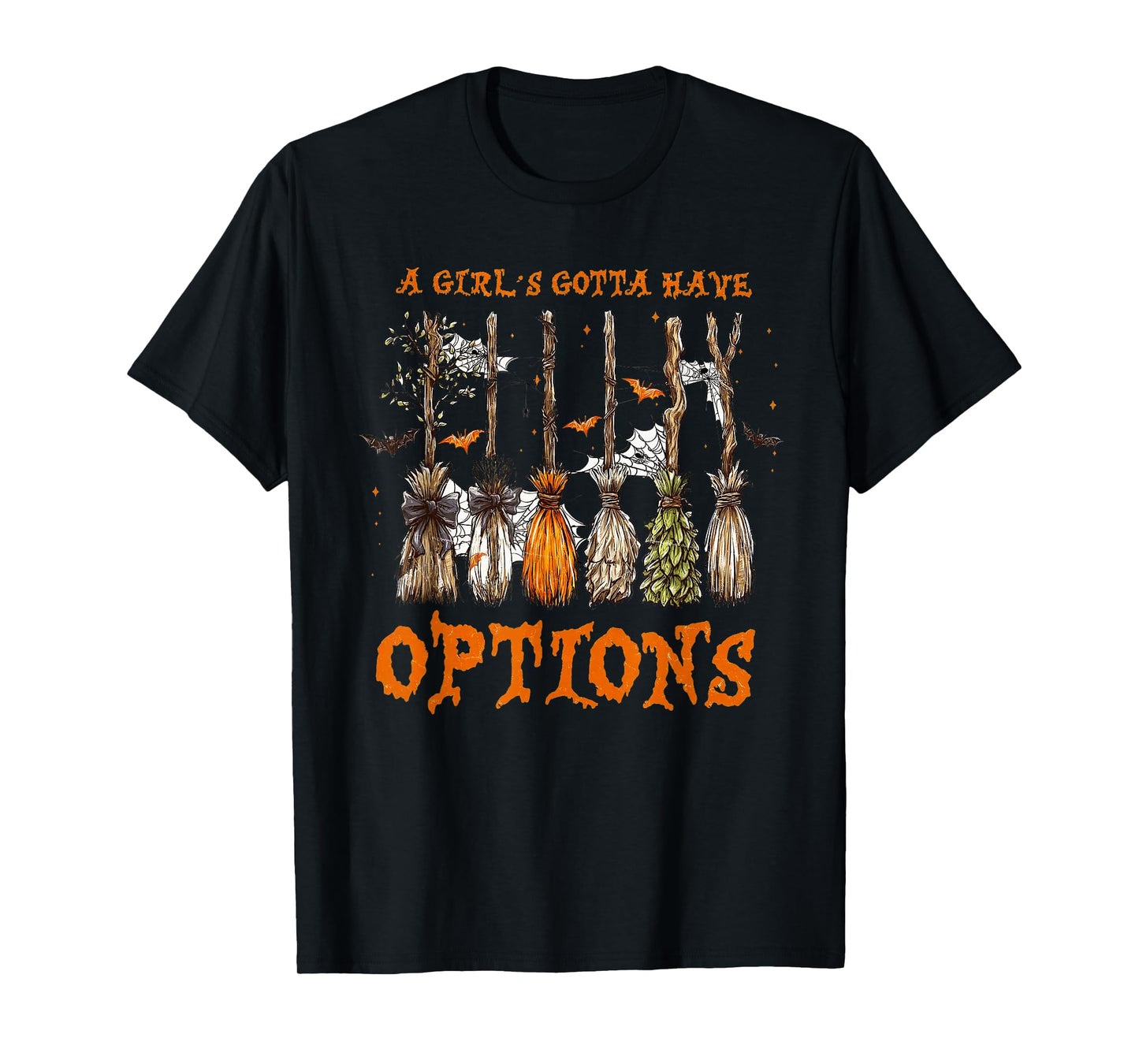 A Girl’s Gotta Have Options Retro Halloween Witch Brooms Bow T-Shirt
