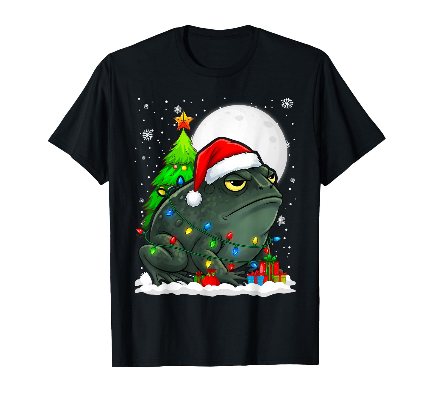 Black Desert Rain Frog Santa Hat Christmas Tree Lights T-Shirt