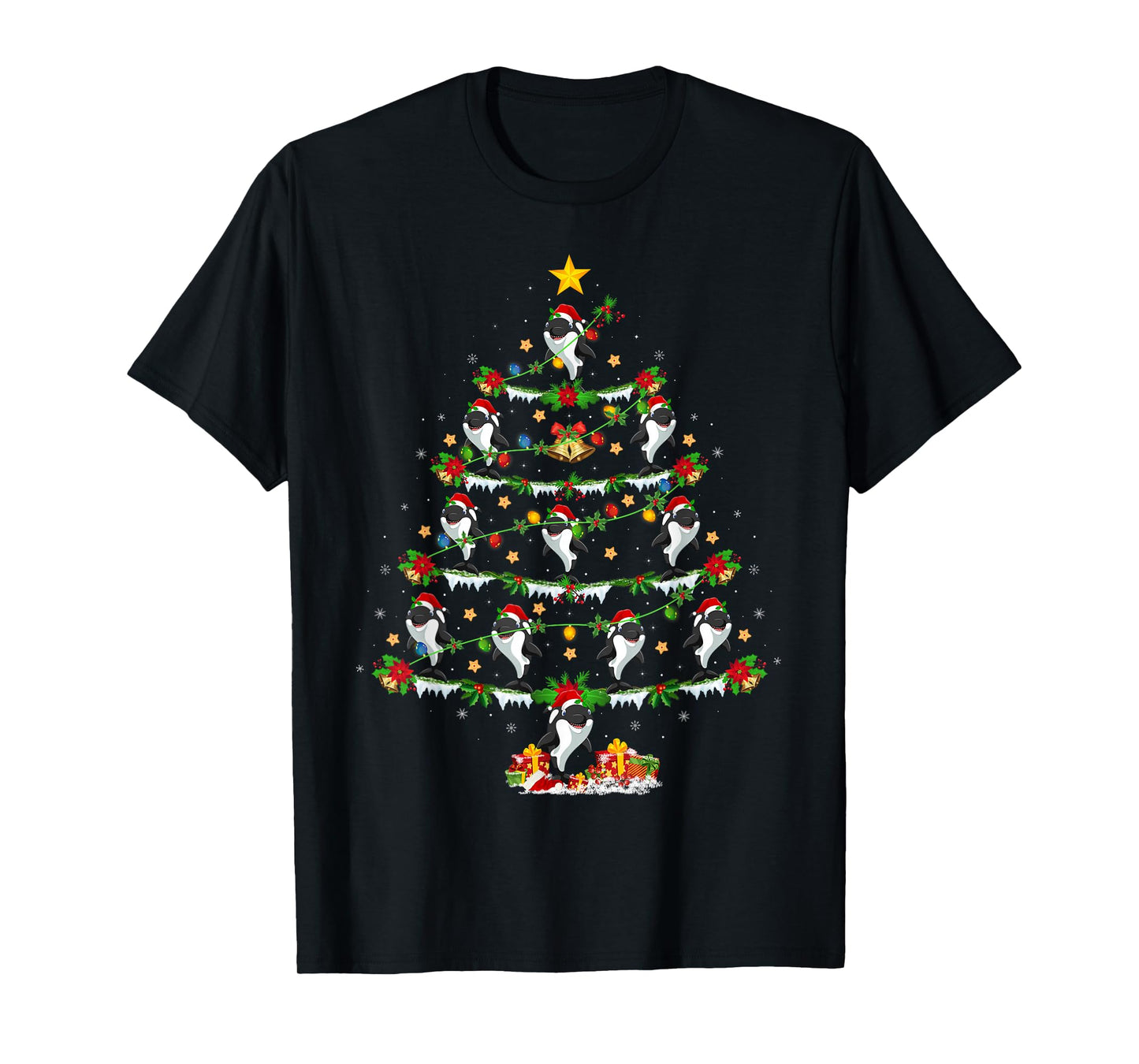 Orca Christmas Tree Lights Funny Sea Animal Orca Whale Xmas T-Shirt