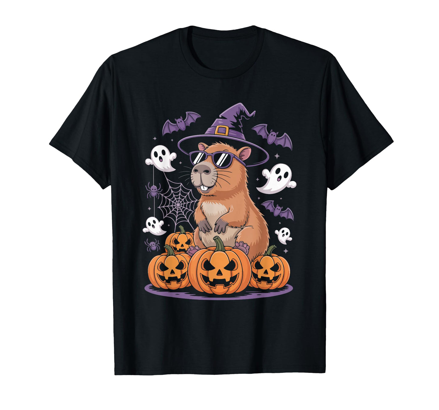 Capybara Witch Hat Halloween Pumpkins T-Shirt