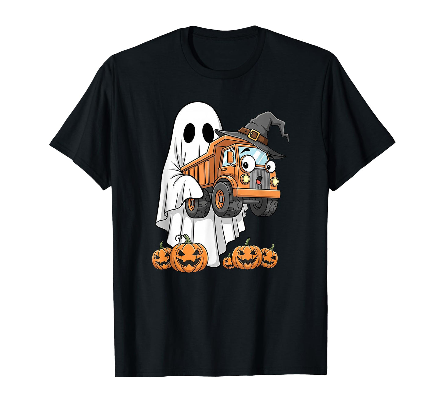 Funny Ghost Dump Truck Pumpkin Halloween Kids Mens Womens T-Shirt