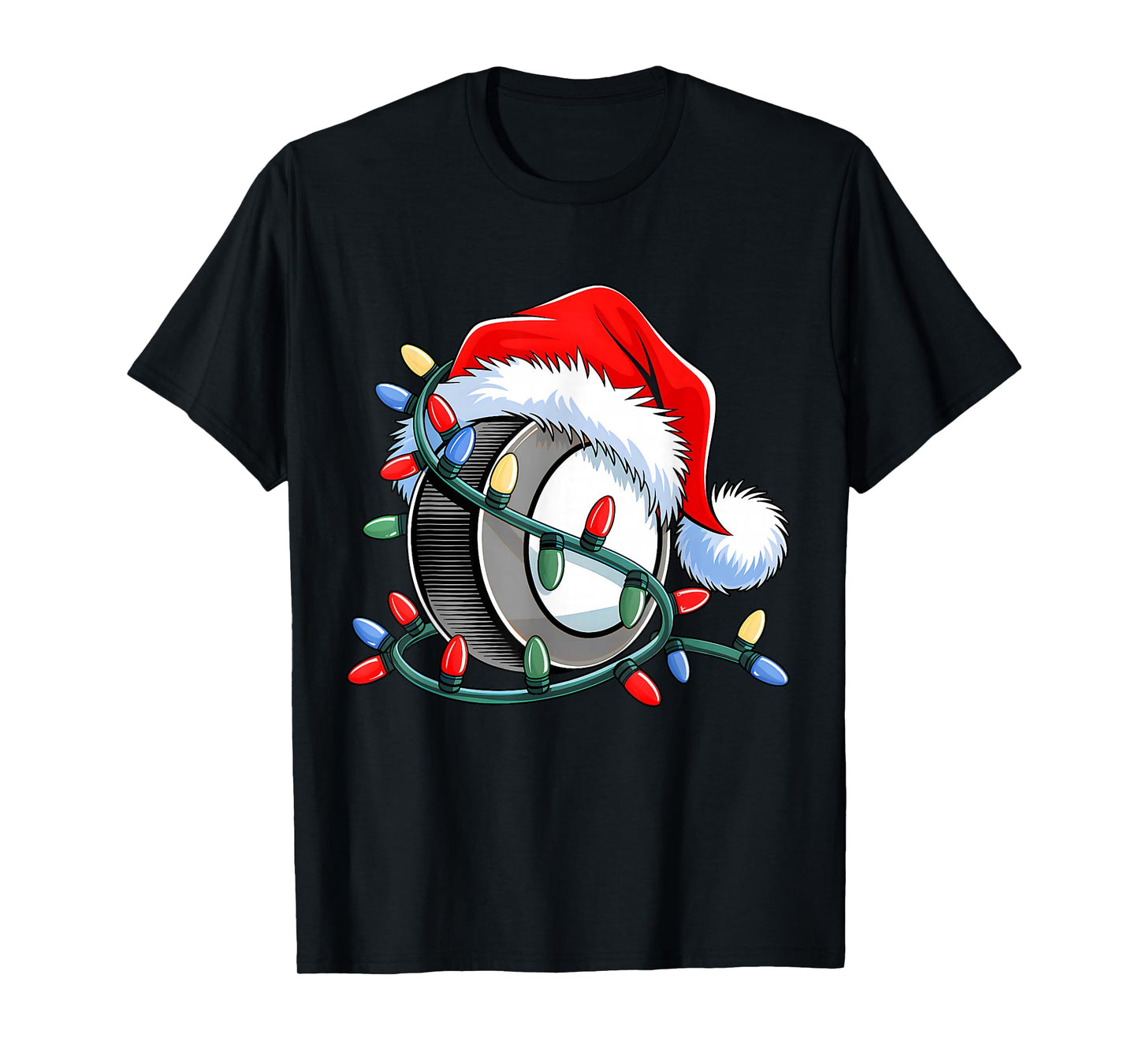 Hockey Santa Hat Xmas Funny Christmas Boys Men Hockey Lover T-Shirt