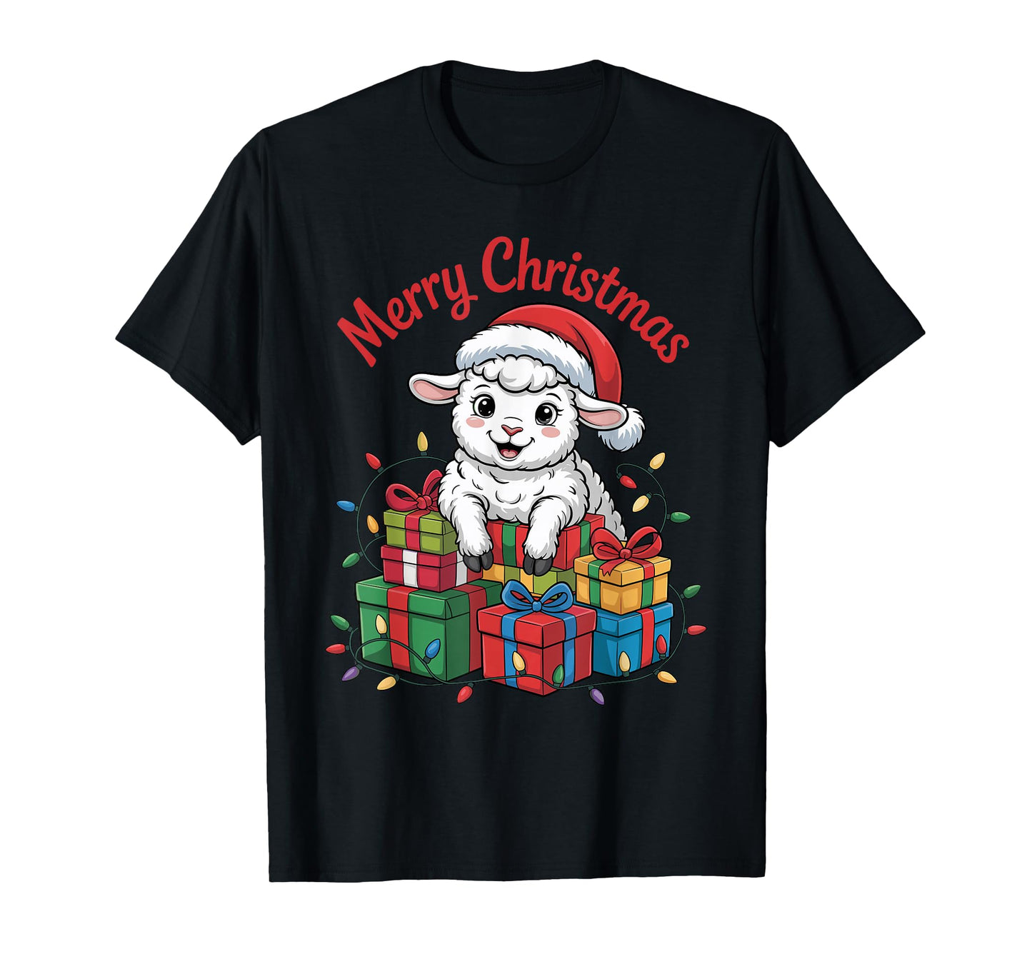 Lamb Santa Hat Christmas Design Funny Farm Animal Lovers T-Shirt