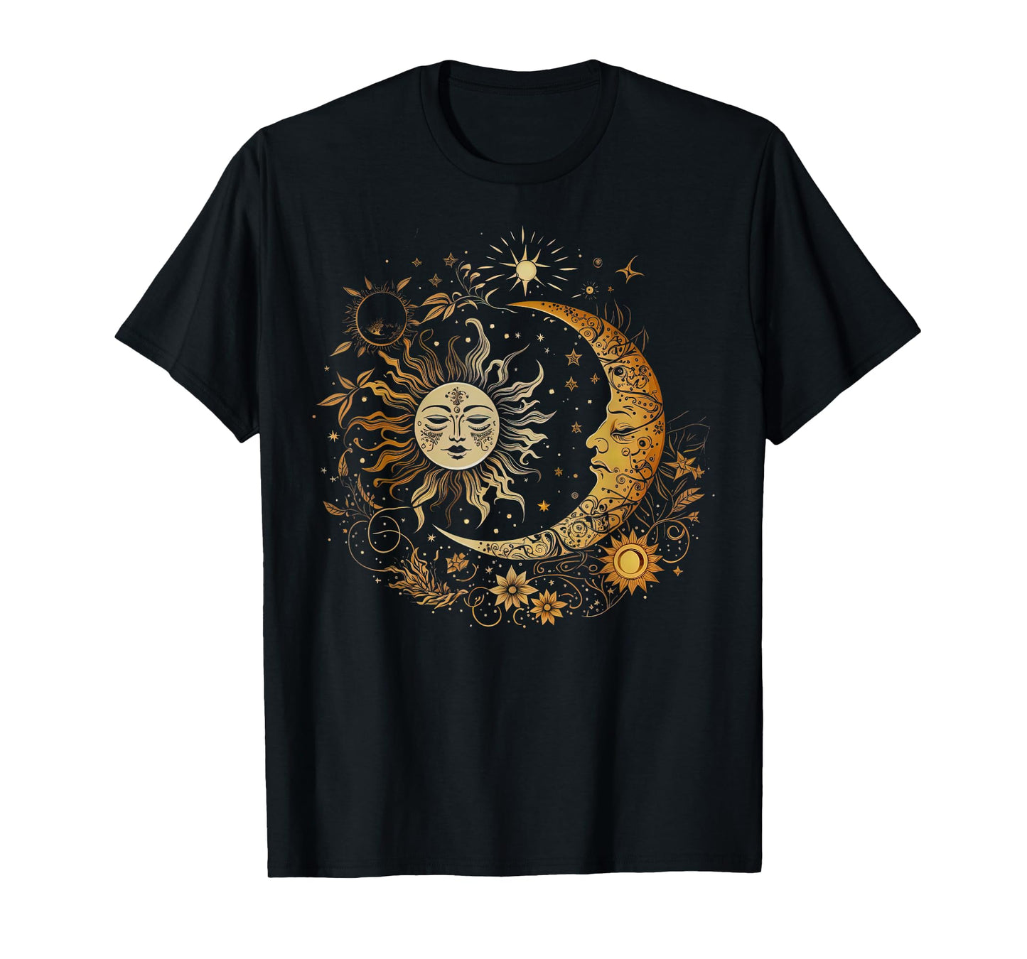 Vintage Celestial Sun Moon Flower Astrology Moon Phases T-Shirt